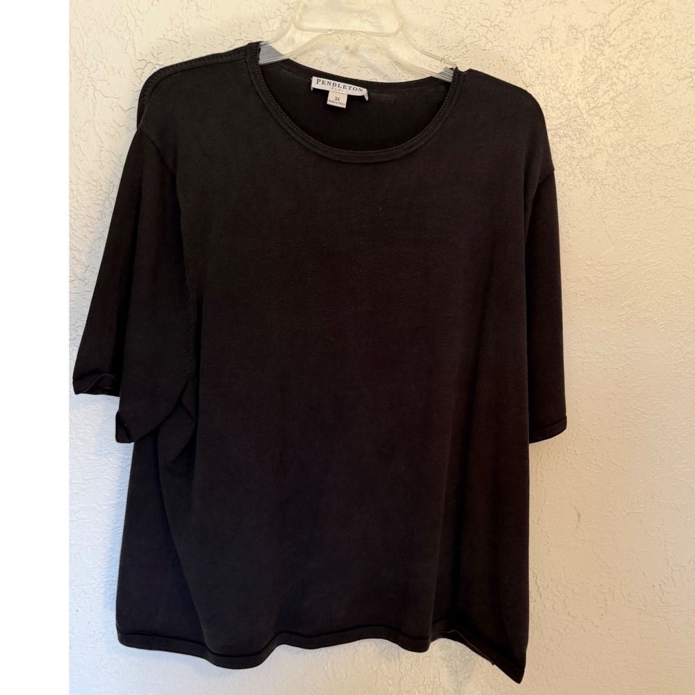Pendleton Plus Black Silk Blend Short Sleeve Knit Sweater Top 3X Luxury Basic